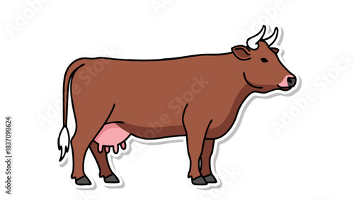 Brown Cow Standing On Black Background With White Outline Vector Art