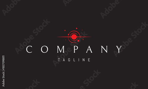 A vector red logo featuring an abstract image a black hole surrounded by distant stars, forming a deep cosmic focal point.