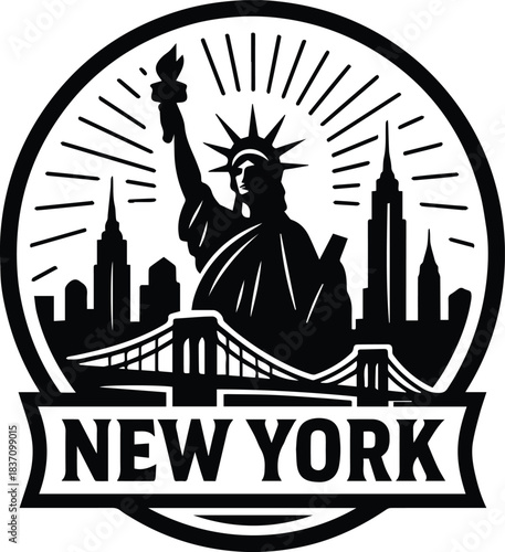 New York City Skyline with Statue of Liberty & Brooklyn Bridge