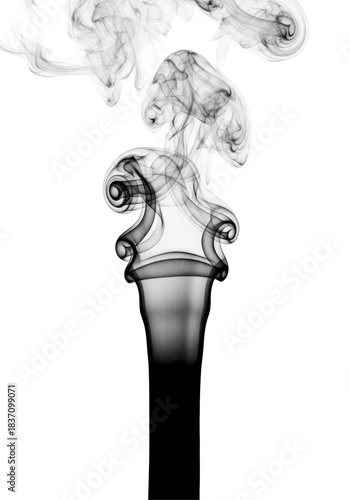 Dense, dark gray smoke column with clear contours, rising into ethereal wisps against a transparent studio background, concept of cloud technology and strategic evolution