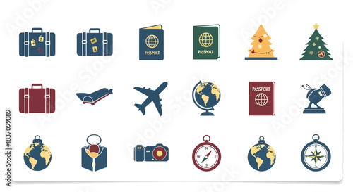 A Curated Set of Colored Icons for New Year's Travel and Adventure.svg