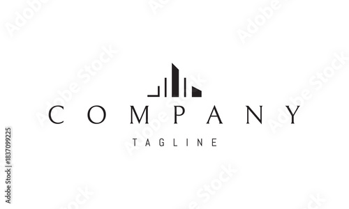 A vector logo featuring an abstract image a silhouette of a modern city with clean lines, symbolizing urban life and contemporary architecture.