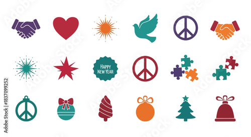 A Curated Set of New Year's Wishes and Greetings Colored Silhouettes.svg