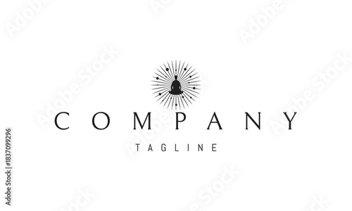 A vector logo featuring an abstract image a meditating human silhouette surrounded by rays of light, symbolizing inner balance and calm.