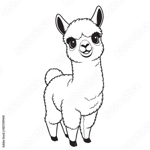 Playful Cartoon Llama Illustration with Gentle Expression and Whimsical Style.