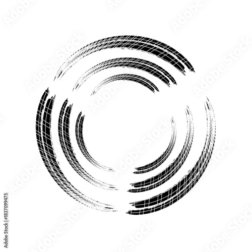 Grunge tire track, wheel braking marks. Truck, car or motorcycle tread pattern silhouette. Auto race,