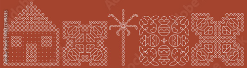 Pongal special pulli kolam, dotted rangoli set. Indian Traditional home decor folk art vector illustration.