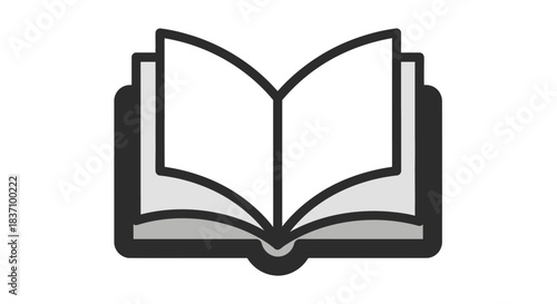 Vector illustration of a blank open book with empty white paper pages and an old vintage cover isolated on a white background for education and literature icons
