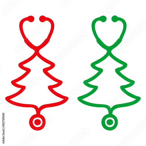 Logo con estetoscopio médico con forma de árbol de navidad para tarjetas y felicitaciones de Navidad