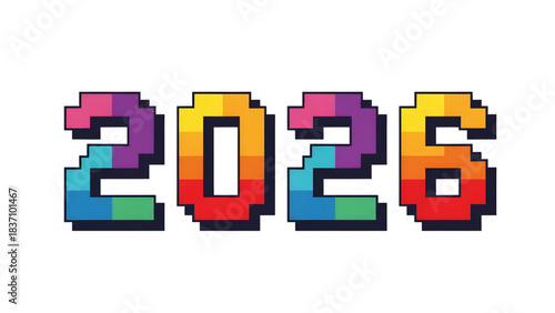 Pixel art style rainbow number 2026 for new year celebration