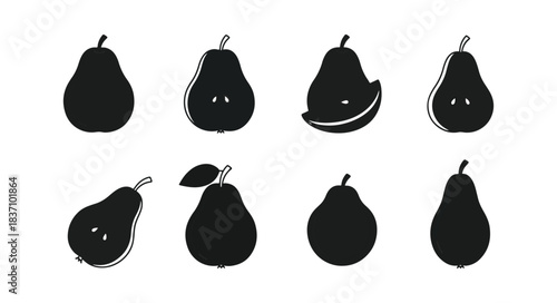 Black pear silhouettes collection isolated on dark background
