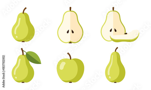 Fresh green pears and apples vector illustration