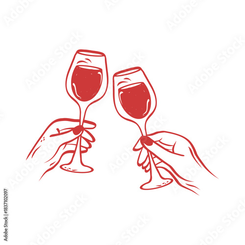 Set of whimsical hand-drawn woman's hand holding a glass. Vector illustration for wedding holiday, bachelorette party, birthday invitation.