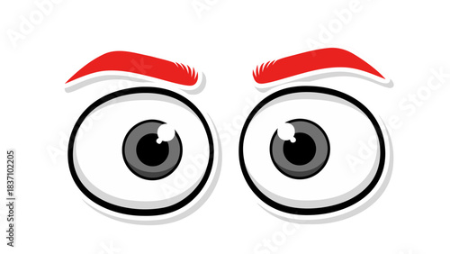 Cartoon Eyes Expressing Surprise Or Shock Against A Solid Black Background With Bold Red Eyebrows And White Accents
