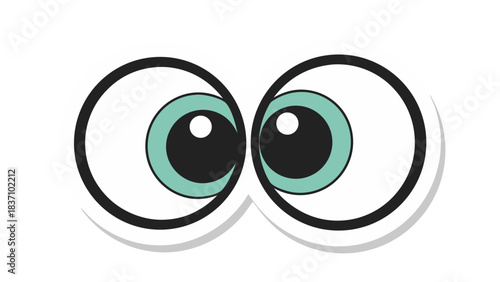 Cartoon Eyes Looking Left and Right Wide Open with Curious Expression Isolated on White Background