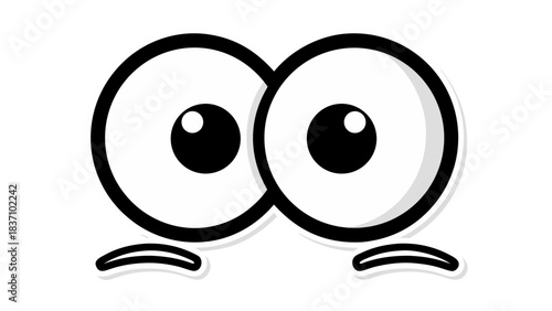 Cartoon Eyes Looking Upwards With A Curious Expression Against A Black Background Simple Vector Illustration