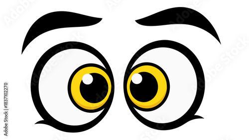 Cartoon Eyes Looking Upwards With Yellow Iris White Sclera Against Black Background Simple Minimalist Illustration