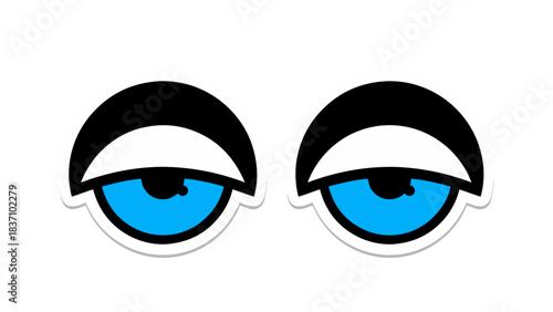 Cartoon Eyes with Blue Iris and Black Eyelids Against a Black Background Simple Flat Design Style