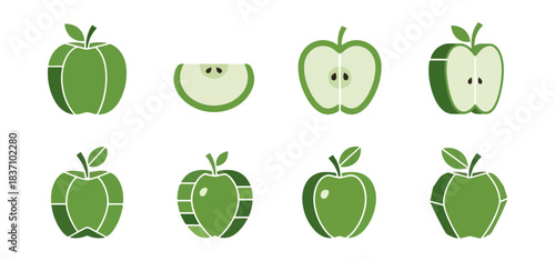 Green apple illustrations with different perspectives