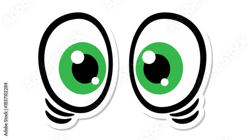 Cartoon Eyes With Green Iris And White Sclera On Black Background With Shadows And Subtle Detail