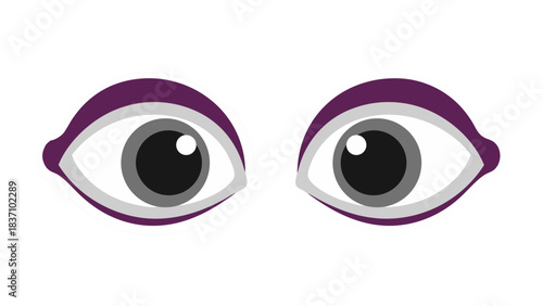Cartoon Eyes with Purple Eyelids and Gray Irises Against a Black Background