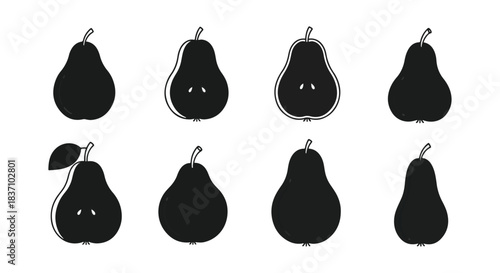 Pear silhouettes collection isolated on black background