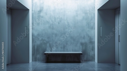 A photo of a minimalist entryway with a simple bench.