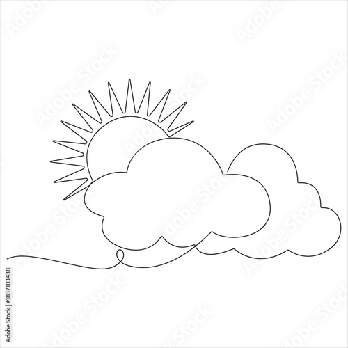 One continuous line drawing sunset on the sea vector illustration