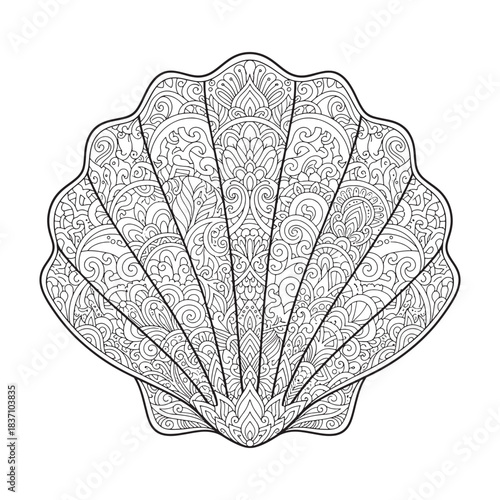 Intricate Ornamental Fish Line Art – Detailed Coloring Page Illustration