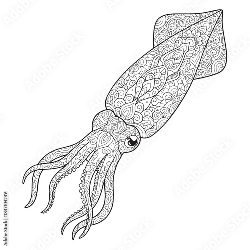 Intricate Ornamental Fish Line Art – Detailed Coloring Page Illustration