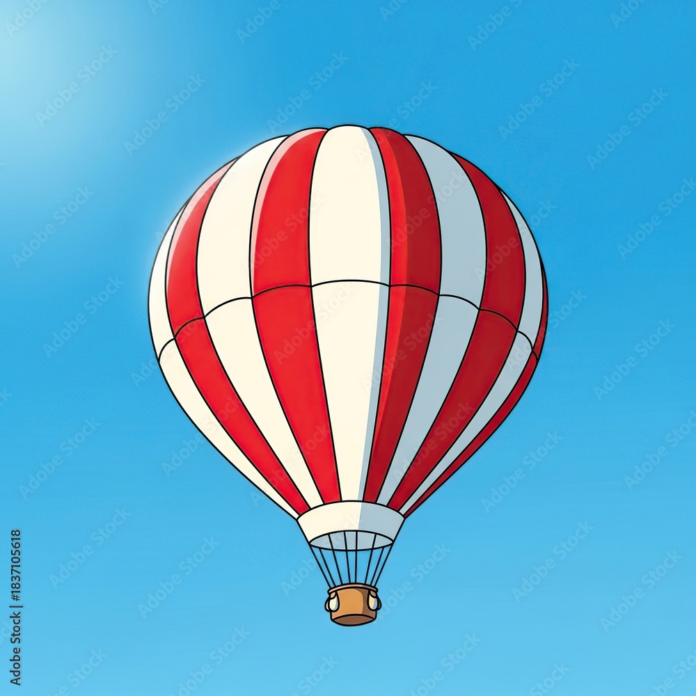 Obraz premium Colorful Red White Hot Air Balloon Floating in Clear Blue Sky