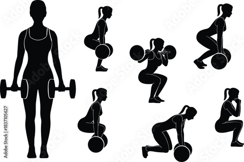 Weightlifting silhouette vector, gym workout icon, strength training pose, fitness exercise illustration, cad drawing flat vector illustration