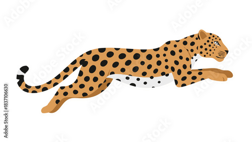 Cheetah Running Fast With Black Spots On Tan Fur With White Underside And Black Tail Tip Against A Black Background Digital Art Style