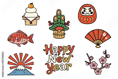 シンプルなお正月アイコンセット