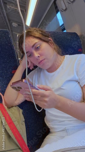 Woman Charging Her Phone and Browsing During a Train Ride