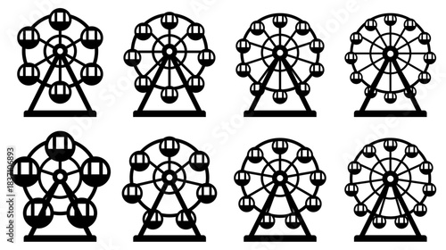 様々な形の観覧車のアイコンのベクターイラストのセット