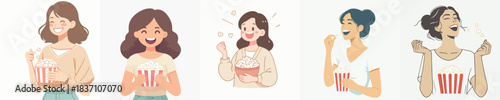 Women looks happy having some popcorns