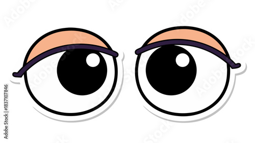 Close Up of Cartoon Eyes Looking Sideways with Black Pupils and Peach Eyelids on White Background
