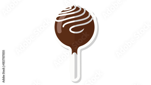 Chocolate cake pop drizzled with white icing on a white stick against a black background a simple illustration of a sweet treat for dessert or celebration