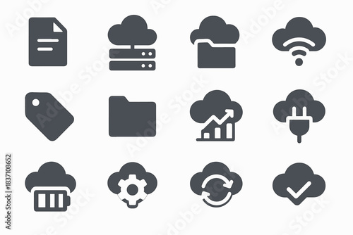 Checkmark arrow chart battery server cloud data wifi folder storage minimal icon