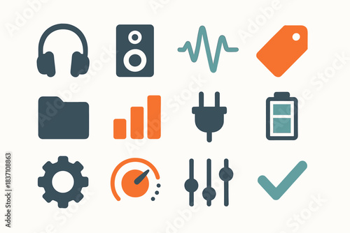 Waveform control knob icons checkmark plug equipment sound tag folder speaker vector