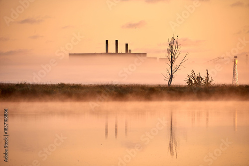 Fototapeta Naklejka Na Ścianę i Meble -  boat scenery on a foggy morning at baltic sea