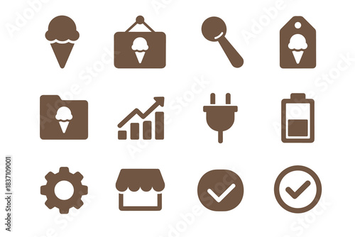 Scoop cream vector icon cone chart ice awning plug folder signboard gear