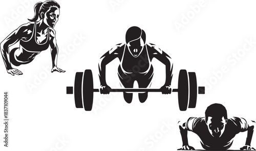Diverse fitness exercises including push ups and weightlifting