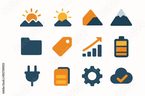 Vector icons cloud sunrise icon rising chart peak mountain gear plug sun