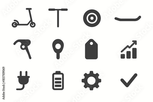 Wheel plug icon chart scooter tag gear vector set electric handlebar deck