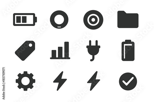 Icons symbol plug wheels lightning tag icon vector checkmark bolt electric battery