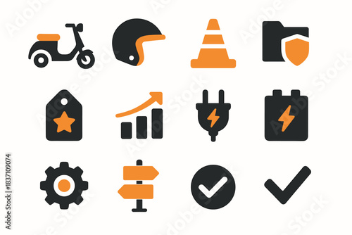 Chart vector plug icons icon road helmet battery safety checkmark scooter street