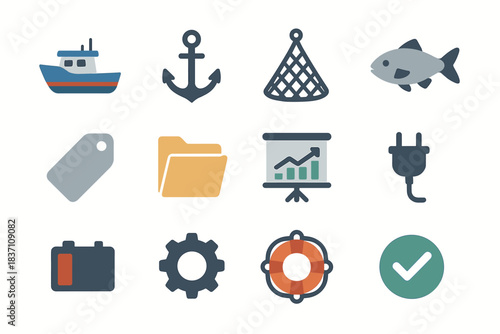 Plug icons tag icon chart line minimal folder vector fish fishing buoy