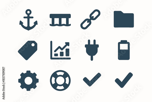Vector chart set chain icon dock plug tag gear harbor folder lifebuoy